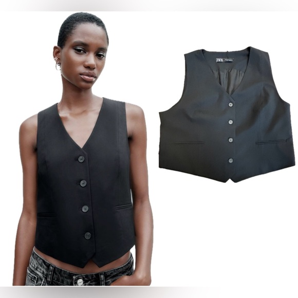 Zara Jackets & Blazers - Zara black tailored suit vest V-neck front button closure welt pocket XXL NWT